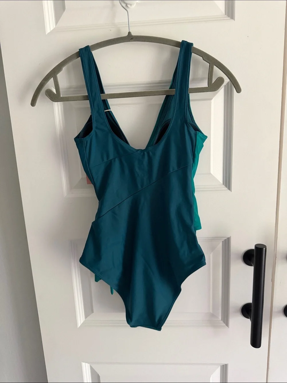 Two-Tone Teal Wrap One-Piece Swimsuit size 4
